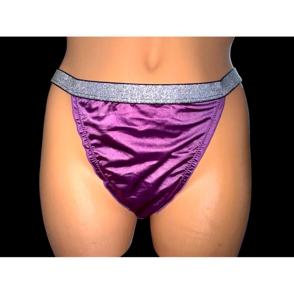 VTG Style 2nd Skin Satin shiny wetlook sissy panties String bikini XL NEW Purple - Picture 2 of 6